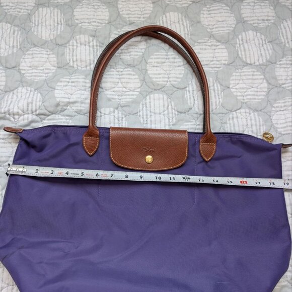 LONGCHAMP Le Pliage Original Large Tote Black Nylon Travel Should Purple - Picture 14 of 16